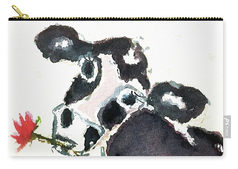 Cow Zip Pouch featuring the painting Mini Cow 8 by Roxy Rich