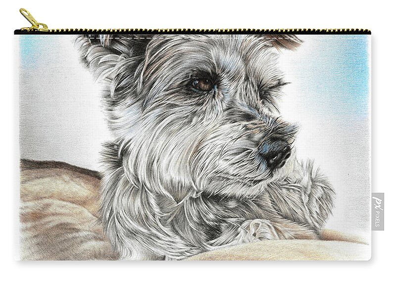 Dog Zip Pouch featuring the drawing Mini Schnauzer by Casey 'Remrov' Vormer