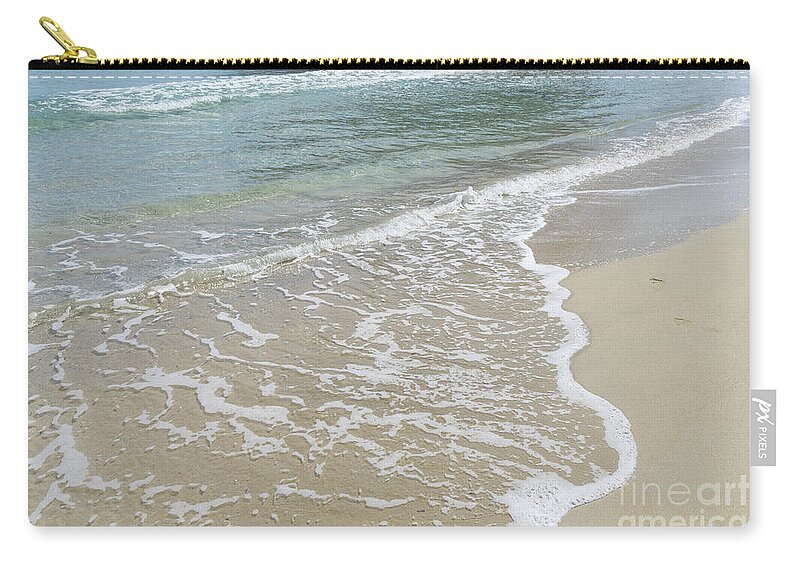 Minimalist Zip Pouch featuring the photograph Clear sea water meets fine sand. Minimalist beach scene by Adriana Mueller