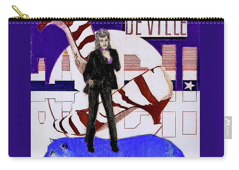 Willy Deville Carry-all Pouch featuring the drawing Mink DeVille - Le Chat Bleu by Sean Connolly