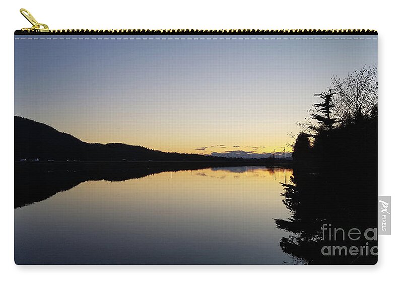 #alaska #juneau #ak #cruise #tours #vacation #peaceful #reflection #twinlakes #douglas #capitalcity #clearskies #postcard #evening #dusk #sunset Zip Pouch featuring the photograph Mirror Image at Nightfall by Charles Vice