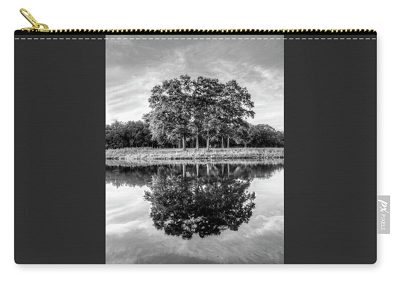 Group Zip Pouch featuring the photograph Mirror Trees Black and White by Lanita Williams