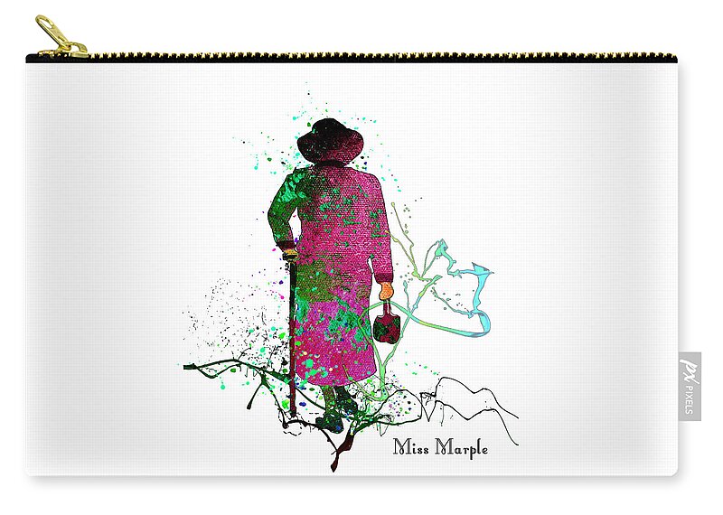 Watercolour Zip Pouch featuring the painting Miss Marple by Miki De Goodaboom