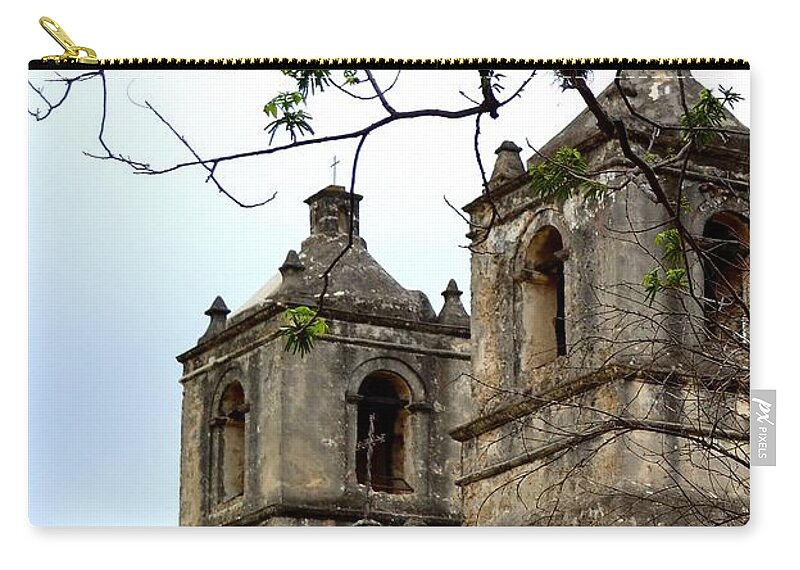 Historical Photograph Zip Pouch featuring the photograph Mission Concepcion Towers by Expressions By Stephanie