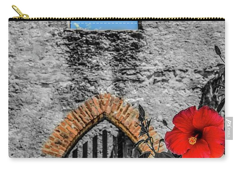  Zip Pouch featuring the photograph Mission San Jose Arches - Selective Color by Michael Tidwell
