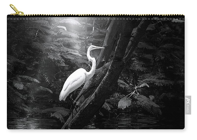 Great White Egret Zip Pouch featuring the photograph Misty Morning Egret by Mark Andrew Thomas