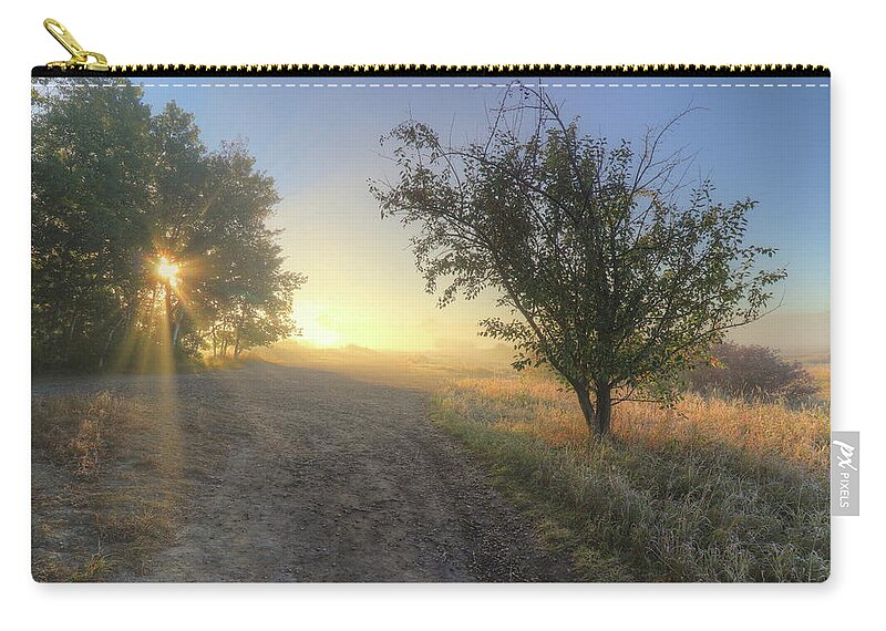 Sunrise Zip Pouch featuring the photograph Misty September Sunrise by Jim Sauchyn