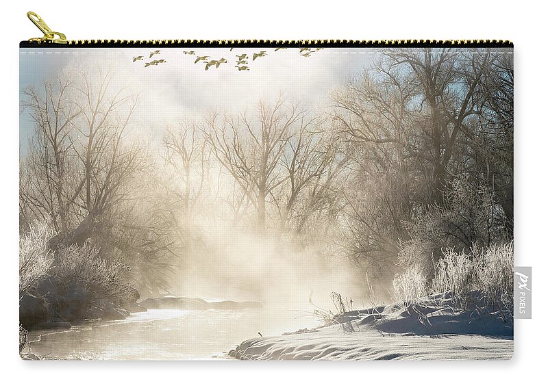 Fog Zip Pouch featuring the photograph Misty Winter Scene by Judi Dressler