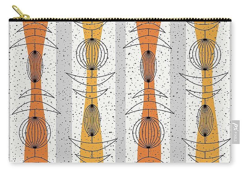 Mid Century Modern Zip Pouch featuring the digital art Mobiles Fabric in Orange by Donna Mibus