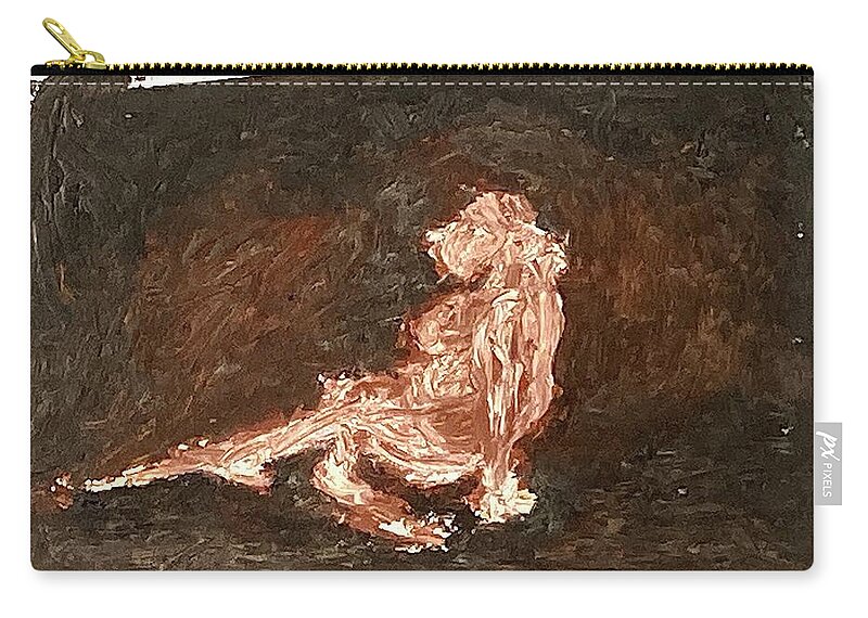 Pink Zip Pouch featuring the painting Model sitting on the floor by David Euler