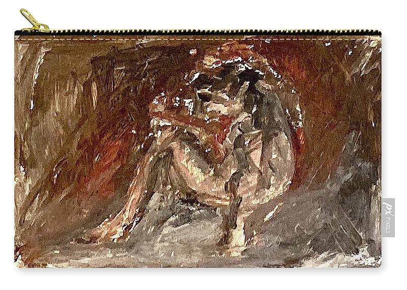 Model Zip Pouch featuring the painting Model sitting on the floor II by David Euler