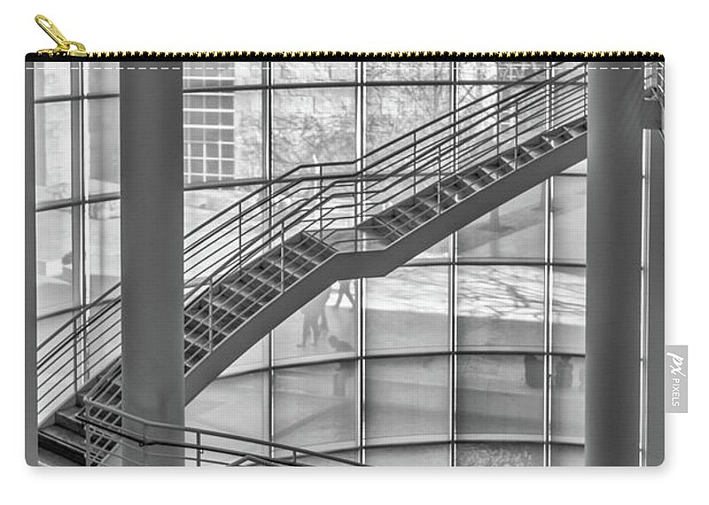 Black And White Zip Pouch featuring the photograph Modern Staircase in the Getty by David Levin