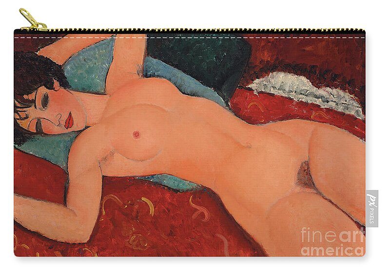 Modigliani Zip Pouch featuring the painting Modigliani, Reclining nude by Amedeo Modigliani