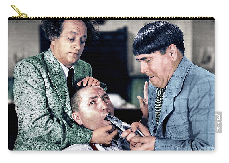 The Dentist Zip Pouch featuring the photograph Moe The Dentist Three Stooges by Franchi Torres
