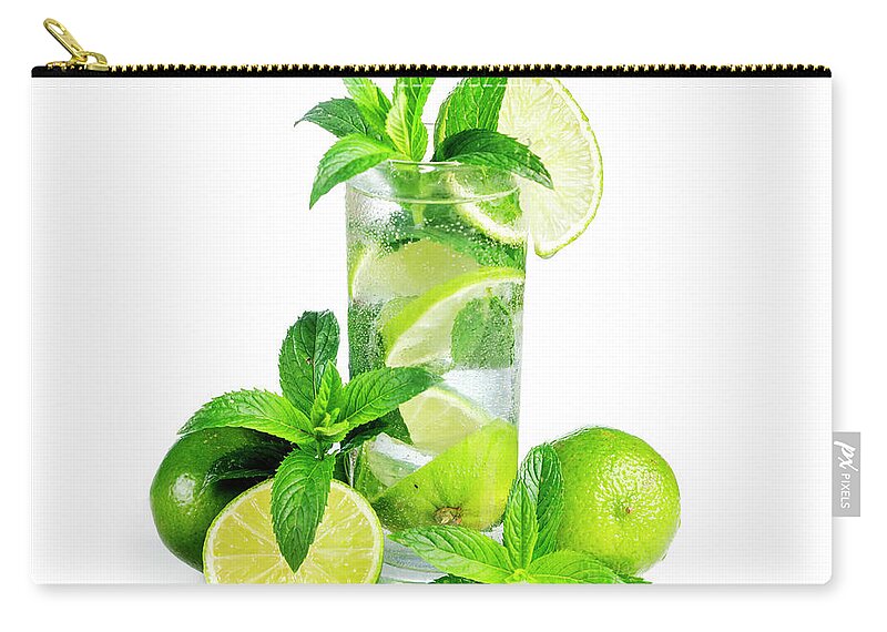 Mojito Zip Pouch featuring the photograph Mojito cocktail with ice isolated over white background. by Jelena Jovanovic