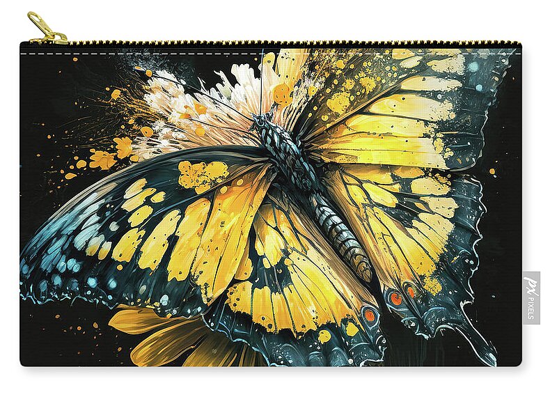 Monarch Butterfly Zip Pouch featuring the painting Monarch Daisy Explosion by Tina LeCour