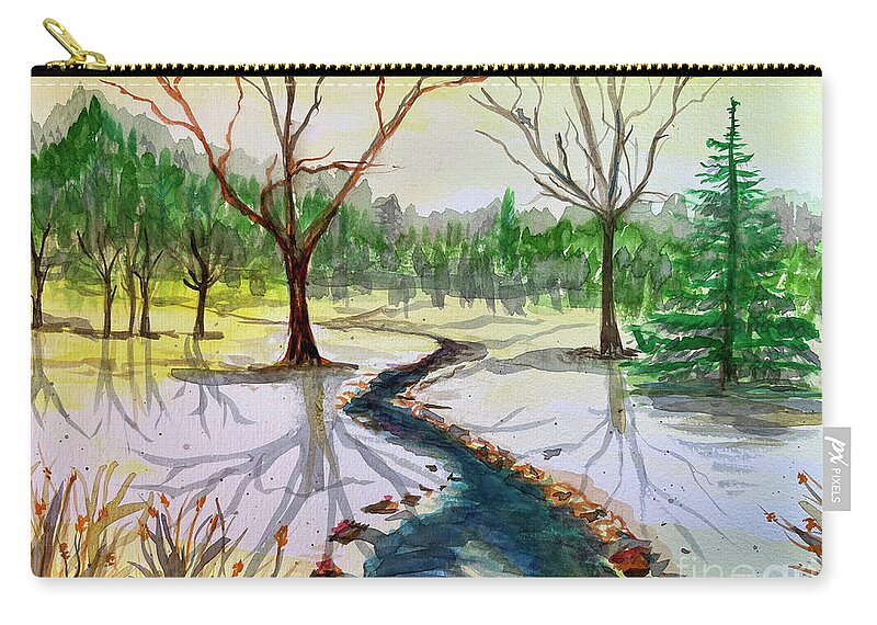 Pines Zip Pouch featuring the painting Monika's Brook by Monika Shepherdson