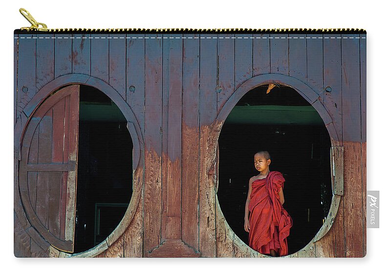 Monk Carry-all Pouch featuring the photograph Monk at Shwe Yan Pyay Monastery by Arj Munoz