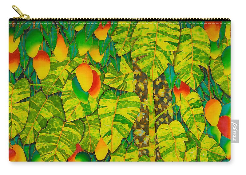 Monstera Plant Zip Pouch featuring the painting Monstera and Mango by Daniel Jean-Baptiste