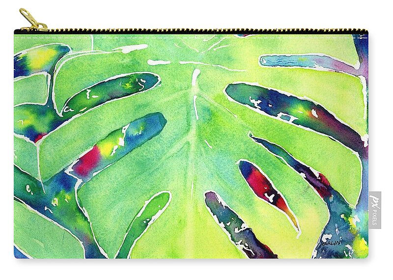 Leaf Carry-all Pouch featuring the painting Monstera Tropical Leaves 1 by Carlin Blahnik CarlinArtWatercolor