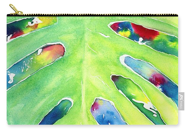 Leaf Carry-all Pouch featuring the painting Monstera Tropical Leaves 2 by Carlin Blahnik CarlinArtWatercolor