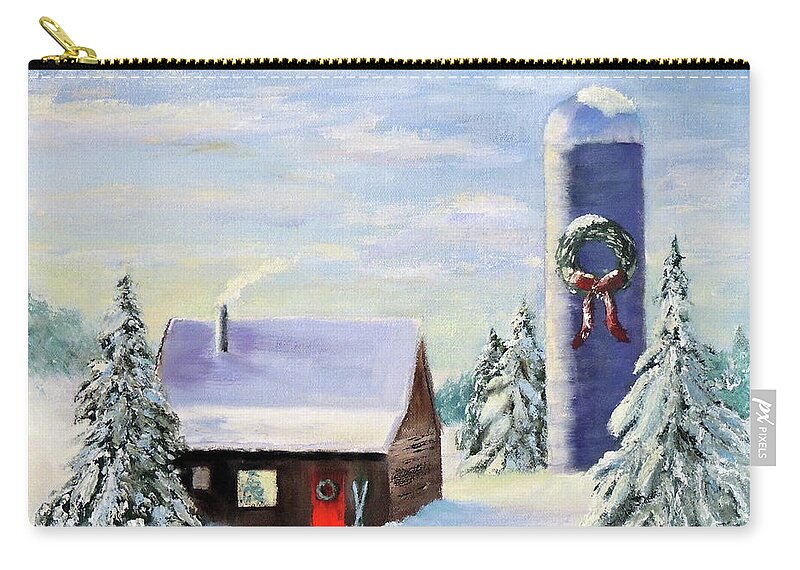 Snow Zip Pouch featuring the painting Montana Christmas by Marsha Karle