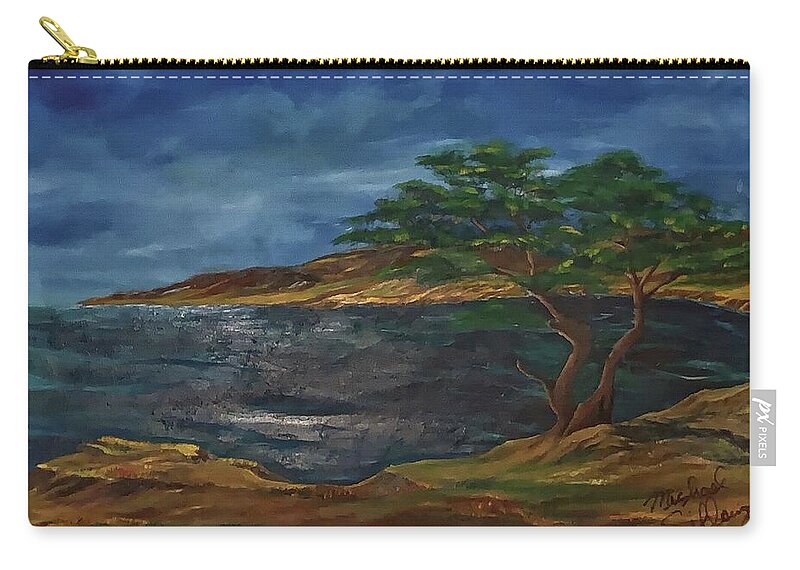 Monterey Cypress Zip Pouch featuring the painting Monterey Cypress by Michael Silbaugh