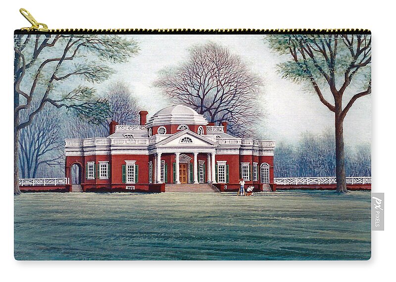 Architectural Landscape Zip Pouch featuring the painting Monticello - Thomas Jefferson's Home by George Lightfoot