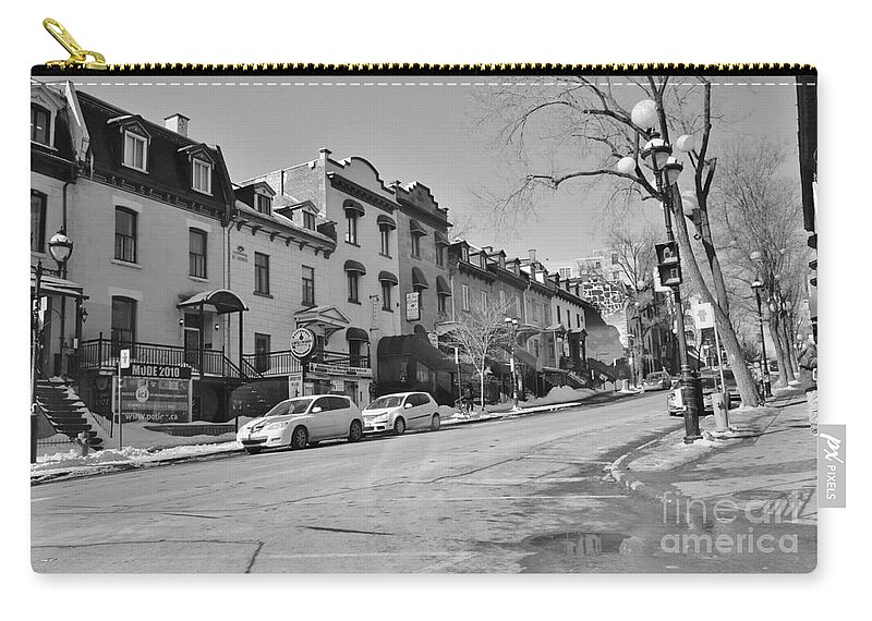 Black And White Photography Zip Pouch featuring the photograph Montreal Street Photo 7 by Reb Frost