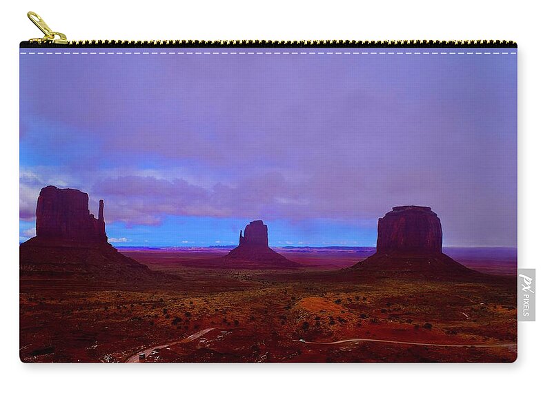 East Mitten Buttes Zip Pouch featuring the photograph West Mitten Butte East Mitten Butte, and Merrick Butte Monument Valley Winter by Bnte Creations