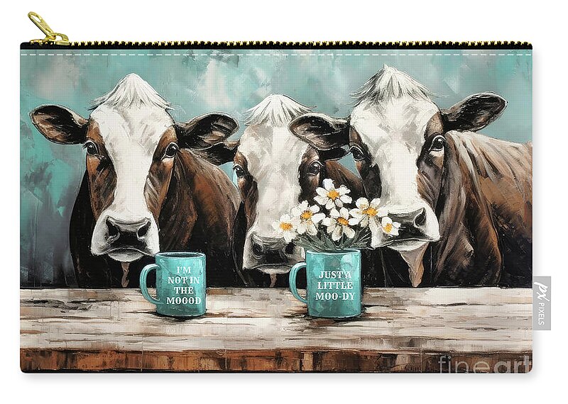 Brown Cows Zip Pouch featuring the painting Moody Cows by Tina LeCour