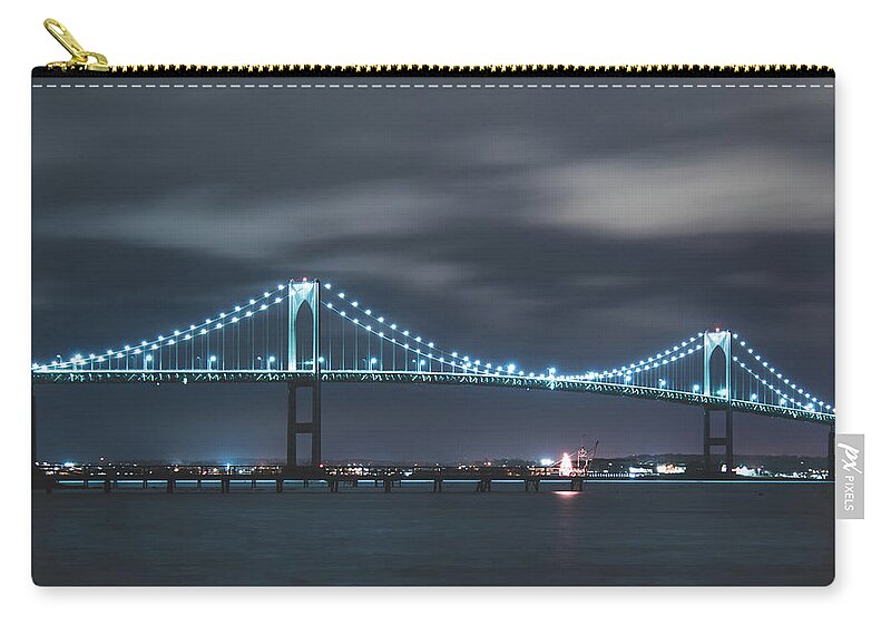 Newport Bridge Zip Pouch featuring the photograph Moody Skies over the Newport Bridge by Christina McGoran
