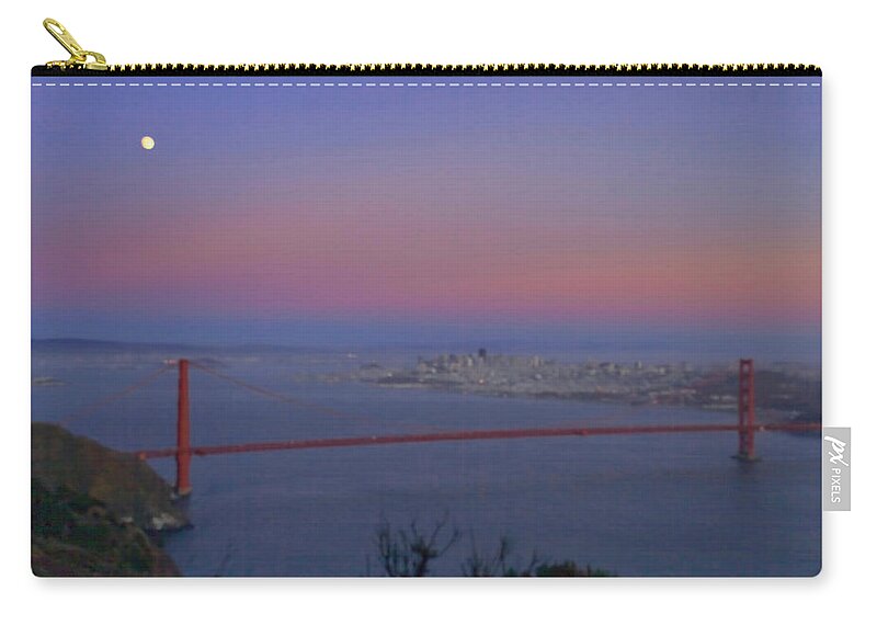 The Buena Vista Carry-all Pouch featuring the photograph Moon Over The Golden Gate by Tom Singleton