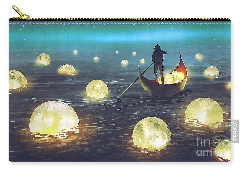 Illustration Zip Pouch featuring the painting Moon Picking by Tithi Luadthong