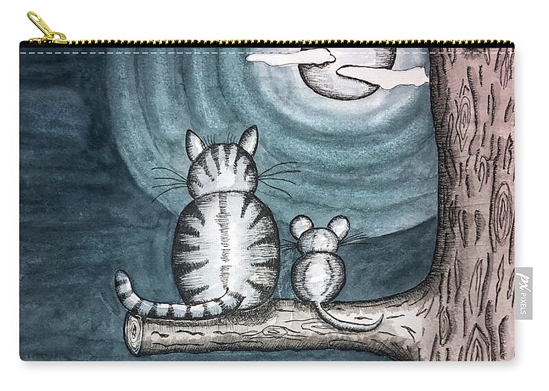 Landscape Carry-all Pouch featuring the painting Moonlight Cat and Mouse by Christina Wedberg