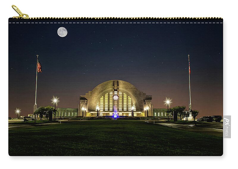 City Zip Pouch featuring the photograph Moonlight Over Union Terminal by Ed Taylor