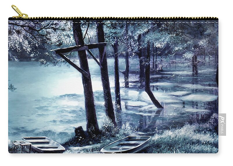 Village Creek Zip Pouch featuring the painting Moonlite on Village Creek by Randy Welborn