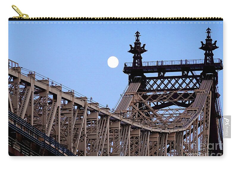 New York City Carry-all Pouch featuring the photograph Moonrise over Queensboro Bridge by Steve Ember
