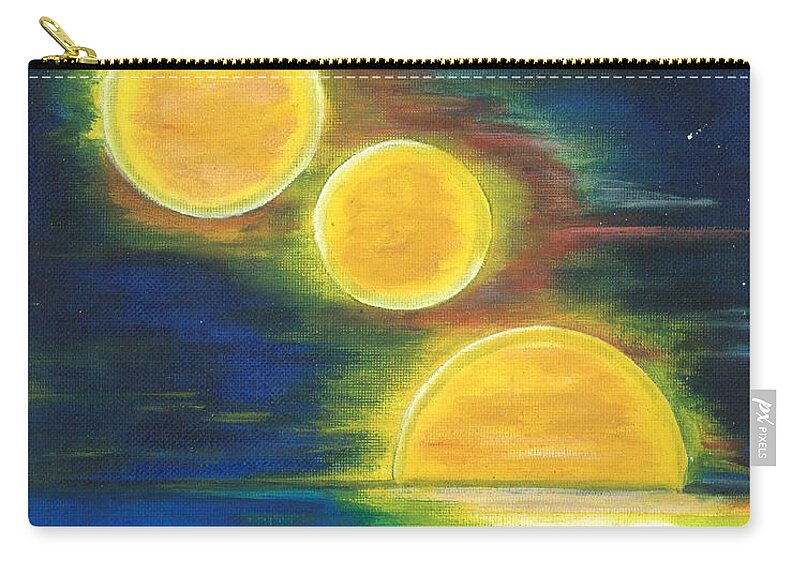 Night Sky Zip Pouch featuring the painting Moons Alighting by Esoteric Gardens KN