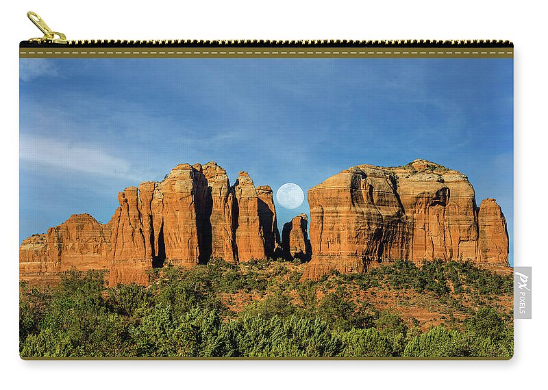 Sedona Zip Pouch featuring the photograph Moonset at Cathedral Rock by Al Judge