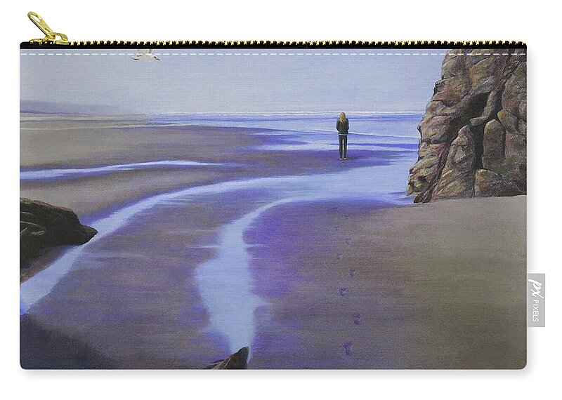 Kim Mcclinton Carry-all Pouch featuring the painting Low Tide on Moonstone Beach by Kim McClinton
