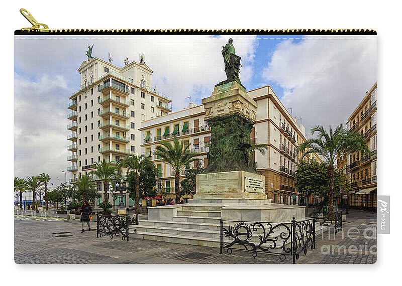 Day Zip Pouch featuring the photograph Moret Monument an Fenix Building in San Juan de Dios Square Cadiz Andalusia by Pablo Avanzini