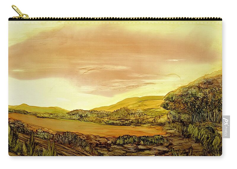 Sun Carry-all Pouch featuring the painting Morning at the fence line by Angela Marinari