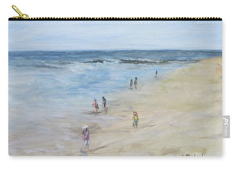 Painting Zip Pouch featuring the painting Morning Beach Crowd by Paula Pagliughi