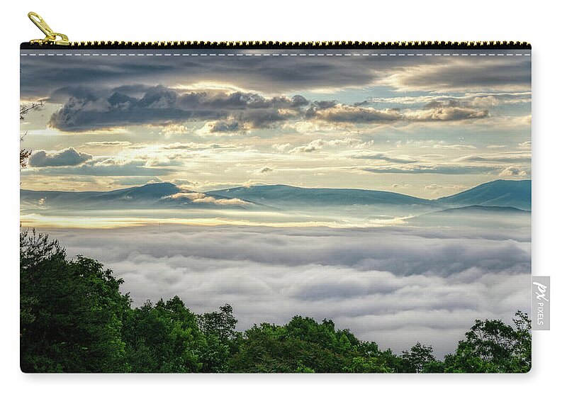 Blue Ridge Mountains Zip Pouch featuring the photograph Morning Fog And Light by Lara Ellis