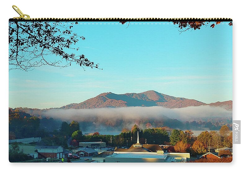 Lake Junaluska Zip Pouch featuring the photograph Morning Fog Rising by Chuck Brown