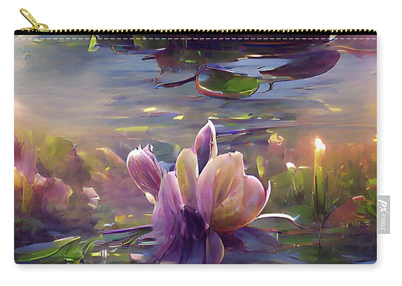 Daybreak Zip Pouch featuring the digital art Morning Lilypads by Bonnie Bruno