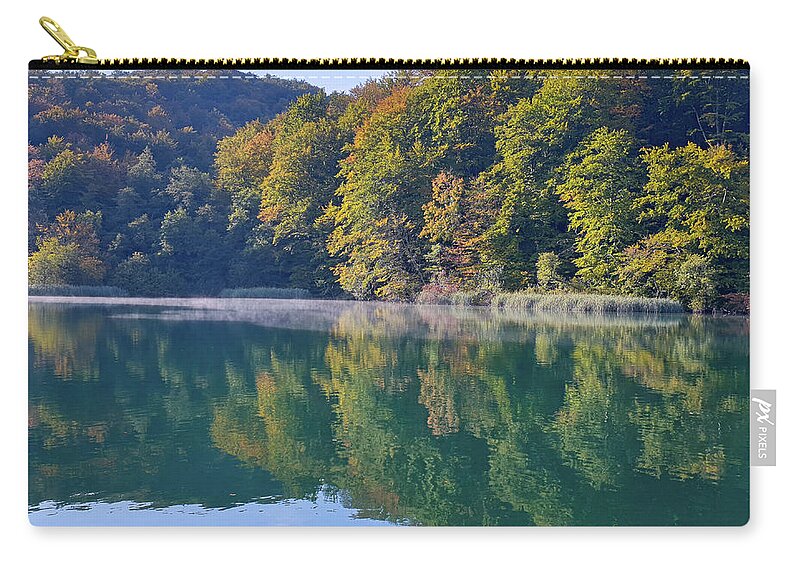 Lake Zip Pouch featuring the photograph Morning Mist by Andrea Whitaker