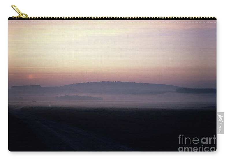 80025126 Zip Pouch featuring the photograph Morning Mist on Salisbury Plain by Patrick G Haynes