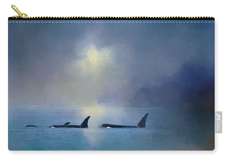 Orca Zip Pouch featuring the digital art Morning Orca Swim by Jeanette Mahoney
